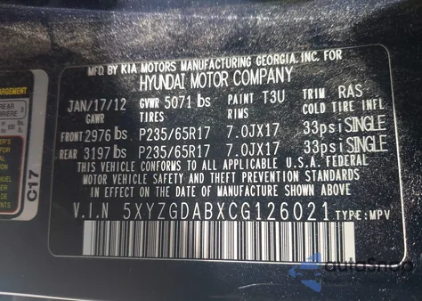 2012 Hyundai Santa Fe Gls from USA, damaged, VIN 5XYZGDABXCG126021